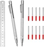 Anreißwerkzeug Set, 3 Stück Wolframcarbid Stift Wolframstahl Anreißnadeln Metall Reißnadel, 10 Ersatzspitzen und 15cm Stahllineal und Magnetischem Schwanz, für das Markieren auf Metall, Glas