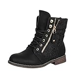 Elara Damen Stiefeletten Worker Boots Spitze Chunkyrayan B9812-KB-Schwarz-39