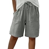 Kurze Hose Damen Sommer Leinen - Musselin Shorts mit Tunnelzug und Taschen knilang Bermudashorts High Waist Damen-Shorts Gerades Bein Freizeitshorts Lässige Strandshorts Baggy Sportshorts