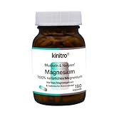 KINITRO Magnesium Nahrungsergänzungsmittel mit 100% natürlichem Magnesium nur aus Meeresmagnesiumsalz und Brennnesselpulver, in 2 Kapseln 225 mg Magnesium mit hoher Absorption, 180 Kapseln, vegan