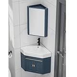 WOTZOV Eckwaschbecken für Badezimmer, Eckwaschbecken zur Wandmontage, Keramikwaschbecken, Waschtisch-Set mit Spiegelschrank für Restaurant, Bar, Café，Blue 55 * 55CM/22 * 22in