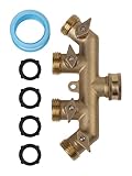 FUBESK Robuster 4-Wege-Gartenschlauchverteiler mit Absperrventilen, komplett aus Messing und Edelstahl, 3/4 Zoll für Standard-Gartenschläuche