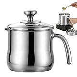 Milchtopf Induktion mit Glasdeckel 14 cm, Milchkochtopf, Simmertopf 2L, Doppelwandig Milchtopf Edelstahl Milchkochtopf mit Deckel, Schmelztopf Puddingtopf, Universaltopf für alle Herdarten
