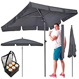 TOM höhenverstellbarer rechteckiger Sonnenschirm mit Schutzhülle für Balkon, Garten & Terrasse – kleiner 125 x 200 cm Gartenschirm in Anthrazit oder Beige – 45° knickbar – PLUS Geschenk (Anthrazit)