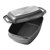 STONELINE Aluguss Bräter mit Deckel 43x26 cm, 8,4 L Bräter Induktion Backofengeeignet Für alle Herdarten, Deckel als Auflaufform verwendbar, Topf Antihaft Beschichtet mit echten Steinpartikeln, Grau