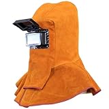 T TOVIA Schweißhelm mit automatischer Verdunkelung Filterlinse, Leder-Schweißhaube, Vollschutz, Schweißmaske mit Nacken-Schulter-Drapierung für Schweißarbeitsplätze