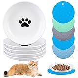 5 Pcs Katzennapf Aus Keramik, Katzenfutterteller Aus Keramik, Futternapf Katzen, Katzennäpfe Keramik Napf Mit Rutschfester Matte Fressnapf Katze Nassfutternäpfe Für Katzen Flache Schalen Für Kätzchen