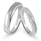 Meissa 2 Paar Ringe für Damen und Herren 925 Sterling Silber Eheringe passende Versprechen Ringe Größe verstellbar handgefertigt Brautschmuck Größe 44-72 (Satz mit zwei Ringen)