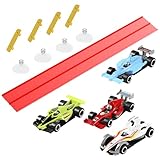 4-m Flexible Rennstrecke - Tragbarer & Aufrollbarer Autorennkurs | Spielset für Kinder ab 4 Jahren, Enthält 4 Spielzeugfahrzeuge und 12 Saugnäpfe für Jede Oberfläche