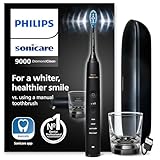 Philips Sonicare DiamondClean 9000 elektrische Zahnbürste, Schallzahnbürste mit App, Drucksensor, 4 Putzmodi, 3 Intensitätsstufen, Ladeglas und USB-Reiseetui, Schwarz, Modell HX9911/09