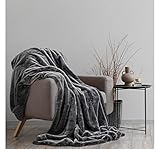 BALOU LIVING Kuscheldecke Felloptik 150x200 cm - edle Kunstfelldecke - Premium Felldecke für Ihr zu Hause, Modell Polarfuchs, anthrazit