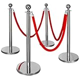 4-teiliges Personenleitsystem mit Kordel Absperrung Absperrkordel Absperrband Abgrenzungsständer Absperrpfosten Leitpfosten Abstandhalter Silber Rot V2Aox