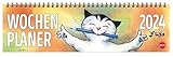 Jacob Wochenquerplaner 2024. Praktischer Tischquerkalender mit Spiralbindung und Katzen-Cartoons. Liebevoll illustrierter Tisch-Kalender für Katzenliebhaber.