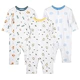 COOKY.D Baby Sommeroutfits 3er Pack Langarm Baumwoll Strampler Säuglings Schlafanzug, 3-6 Monate, Blau Dinosaurier Astronaut