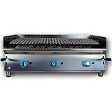 MBH LUX WORLDMAI Grill 100 cm mit Edelstahlgrill, Latzblech und Vulkanstein für Gastronomie, Edelstahlgrill für industrielle Barküche und Restaurant
