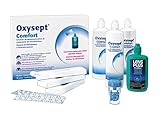 AMO Oxysept Comfort 90 Tage Premium Pack – Peroxid-System zur besonders schonenden Reinigung weicher Kontaktlinsen – Desinfektionslösung, Neutralisationstabletten, Kochsalzlösung u. v. m.