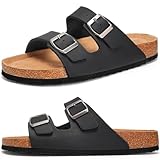 Torotto Herren Pantoletten Leder Unisex-Erwachsene Sandalen Hausschuhe Arbeitsschuhe Antistatik Bequeme Classic(schwarz,43 EU)