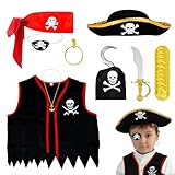 Cheloveer 18 PCS Piratenkostüm KinderJungen, Piratenhut Kinder Karneval Piratenkostüm Kinder Piratenkostüm Zubehör, für Jungen Mädchen Karneval Piratenparty