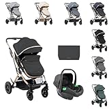 Kikkaboo Kombikinderwagen Kaia 3 in 1 Autositz, Adapter, Babywanne, Sportsitz, Farbe:schwarz grau