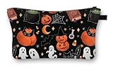 LJCZKA Halloween Makeup Tasche Große Reise Kosmetiktasche mit Kürbis und Geister Design - Toilettentasche für Frauen Mädchen (Kürbis-Typ 2)