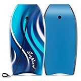GOPLUS Bodyboard, Schwimmbrett Schwimmboard leicht tragbar für Strand, Meer, Surfboard, Sup-Board mit Handgelenksleine, Surfbrett für Kinder Jugendliche Erwachsene (104cm,Blau+Welle)