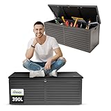 Grindi - Aufbewahrungsbox mit Deckel - Auflagenbox Larus - Gartenbox - Kissenbox 390 L - Outdoor Schrank - Paketbox - Sitzbank mit Stauraum - Gartenhaus - Geräteschuppen - Truhe mit Deckel