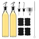 HAOYULUO 2 Stück Ölflasche mit Ausgießer, 500 ml Ölflasche, Olivenöl flasche mit Trichter, Essig und Ölflaschen Set, Geeignet zum Grillen und Kochen