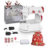 KPCB Mini Nähmaschine mit DIY Taschenmaterial für Weihnachten, Nähmaschine Anfänger mit Fingerschutz und Nähzubehör, Nähmaschinen mit Nähset und Fußpedal