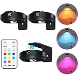 WILLED Bilderleuchte akku, Bild beleuchtung wand kabellos, Round USB Aufladbar RGB LED Spots Akku mit Fernbedienung, Wiederaufladbare Bilderlampe, Vitrinenbeleuchtung LED mit Timing Funktion(3er Pack)