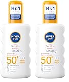 NIVEA SUN Sensitiv Sofort Schutz Sonnenspray LSF 50+ (200 ml), pflegendes Sonnenspray für empfindliche Haut bei Sonnenallergie, Sonnenmilch als praktisches Spray (Packung mit 2)