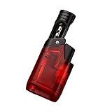 DGHNBMGNG Mehrzweck-aufblasbares winddichtes Butan-Jet-Feuerzeug mit Blauer Flamme, transparentes sichtbares Luftfenster, Flamme unten einstellbar, kann wiederholt verwendet Werden(Reds)