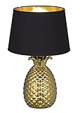 Reality Leuchten Pineapple R50431079 Tischleuchte, Keramik, Stoffschirm Schwarz/Gold, Höhe 43cm