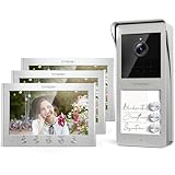 TMEZON Video Türsprechanlage 3-familienhaus,Gegensprechanlage mit türöffner,2-Draht Kabel,7-Zoll-Farbmonitor und HD-Türklingelkamera,2-Wege-Audio, Nachtsicht,16 Klingeltöne,Unterstützt 2 Schlösser