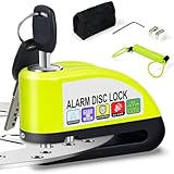 Bremsscheibenschloss Motorrad Schloss mit Alarm, 110 dB Laut Disc Lock Diebstahlsicherung inkl. 1,5 m Erinnerungskabel & Tasche, Alarm Bremsscheibenschloss für 7 mm Bremsscheiben – Motorrad & Fahrrad