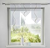 Gardinenbox Scheibengardinen 3er Set Scheibenhänger Taupe HxB 40-60-80x30 cm Dreieck Abschluß Quaste mit Beschwerungsstange, 2022200