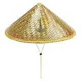 Chinesischer Strohhut – Vielseitiger asiatischer Strohhut | Handgefertigter Rattan-Haat, stilvoller Strohhut mit verstellbarem Kinnriemen, Bauernhut, für Angeln, Gartenarbeit, Camping, Wandern