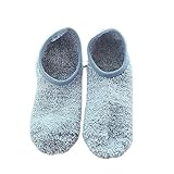 GSJNHY Hausschuhsocken für den Winter, atmungsaktiv, rutschfest, für Damen, Fleece, warme Socken, für Zuhause, Mädchen, Plüsch, Bonbonfarben, Fußabdruck, Knöchel, Innenbereich, Hausschuhe, Blau 2,