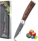 Wakoli EDIB Officemesser aus echtem Damaststahl (VG10 Kern) mit 8,5 cm Klinge – Scharf und handlich – Kleines Küchenmesser, Obstmesser & Gemüsemesser – Damastmesser mit Pakkaholzgriff in Geschenkbox