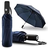 STYNGARD Regenschirm sturmfest bis 140 km/h - Taschenschirm mit Auf-zu-Automatik und zertifizierter Teflon-Beschichtung gegen Feuchtigkeitsschäden - kurzer Griff - Modell OSLO (Blau)