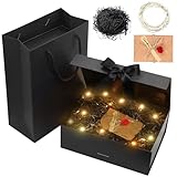 Idota Geschenkbox mit Deckel, Geschenkschachtel Schwarz, Geschenkkarton mit Schleife, Tasche, Farbband, Licht, Raffia, Grußkarten, Geschenkboxen für Hochzeit Geburtstag Weihnachten Jubiläum