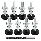 8 Stück Stellfüße M8 X 50 mm mit Einschlagmuttern, Kontermuttern und Metallbohrern, Verstellschraube M8, Möbelfüße, Gummifüße M8, Gummifüße Schraubbar für Möbelbeine Holzmöbelfüße