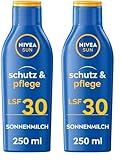 NIVEA SUN Schutz & Pflege Sonnenmilch LSF 30 (250 ml), Sonnencreme für 48h Feuchtigkeit, sofortiger Sonnenschutz vor UVA-/UVB-Strahlen (Packung mit 2)