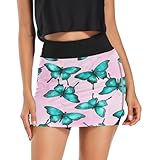 Sportrock, Damen, Sportrock, hohe Taille, Bauchkontrolle, Türkis, Schmetterlinge, Rosa, Türkis, Schmetterlinge, Rosa, Mittel