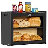 EXABANG Brotkasten Bambus Brotaufbewahrungsbox mit Belüftung 2 Regale und Großer Sichtfenster, Holz Brotbehälter Brotaufbewahrung lebensmittelecht pflegeleicht Brotbox 40x31x17.5