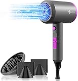 Ionen Föhn AC Motor 1800W Haartrockner, Slopehill Schnelltrocknen Hair Dryer, Haarfön mit Heiß-/Kalttaste, 3 Fön Concentrators and Diffuser, 3 Temperatureinstellungen, 2-Gang (Graulila)