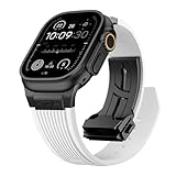 Jopinl Uhrenarmband für Apple Watch Ultra 2, 49 mm, 46 mm, 45 mm, 44 mm, luxuriöses, robustes Silikon-Gummi-Armband mit Metallstecker und Faltschließe, für iWatch Serie 10, 9, 8, 7, 6, 5, 4, 3, 2, 1,