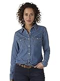 Wrangler Damen Western Long Sleeve Snap Shirt Hemd, Mid-Denim, XX-Large