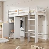 Gegtuon Kinderbett Etagenbett 90x200 cm, Bett mit Kleiderschrank und Stauraum Bücherregal, Hochbett Bettrahmen mit Leiter, Hausbett mit Lattenrost aus Holz und Rausfallschutz, Weiß, ohne Matratze