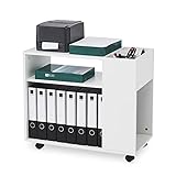 Mondeer Aktenschrank, Büroschrank mit Verstellbaren Trennwänden und Universalrädern Modern Einfach für Büro Arbeitszimmer Wohnzimmer, Weiß, 70 x 36 x 60 cm