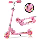 TENBOOM Roller Kinder ab 3 Jahre, 2 Räder Klappbar Scooter,3 Höhenverstellbare Kinderroller,Led-räder Kinderscooter für Mädchen Jungen